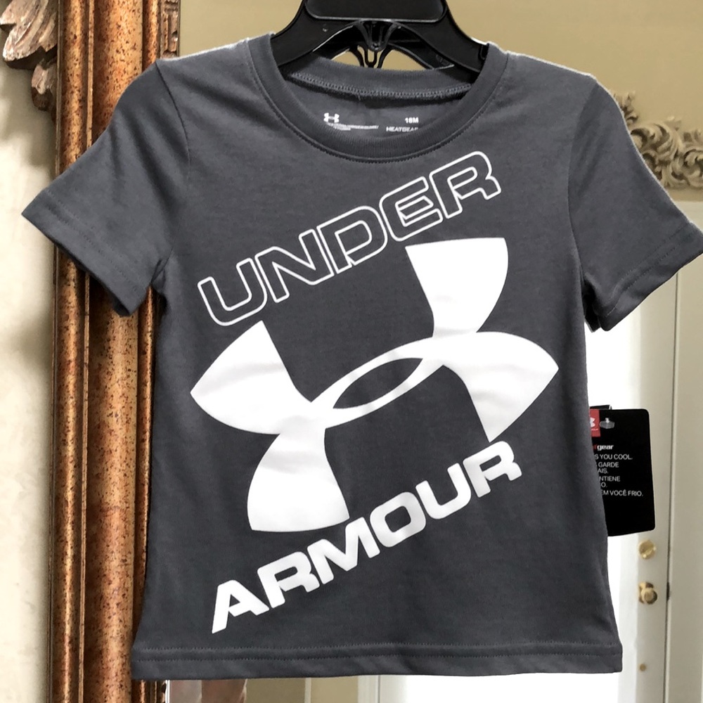 New baby Under Armour shirt. Size 18M.  Grey and white.